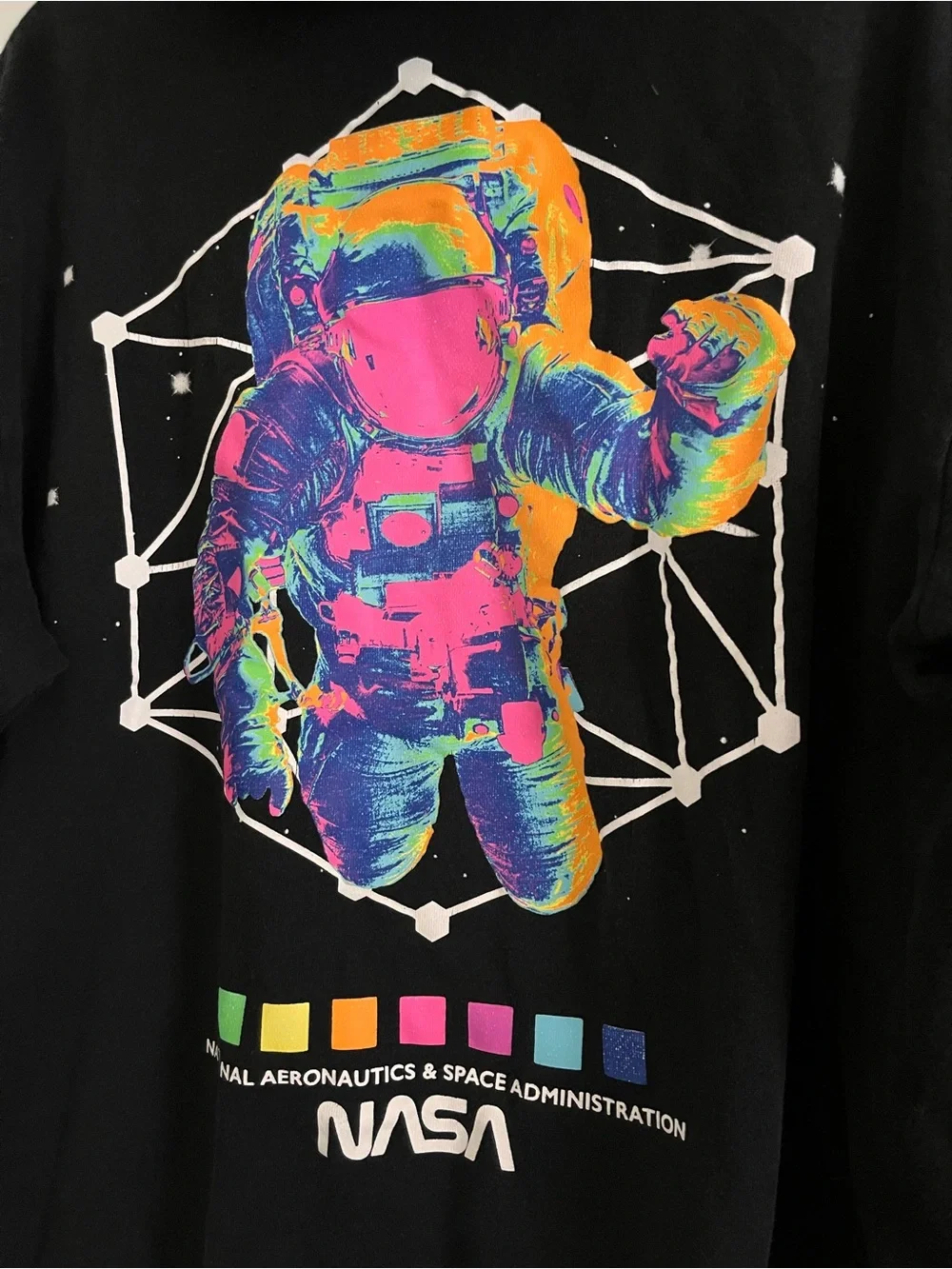 NASA Chemistry Black Crewneck Sweatshirt with Neon Astronaut Graphic